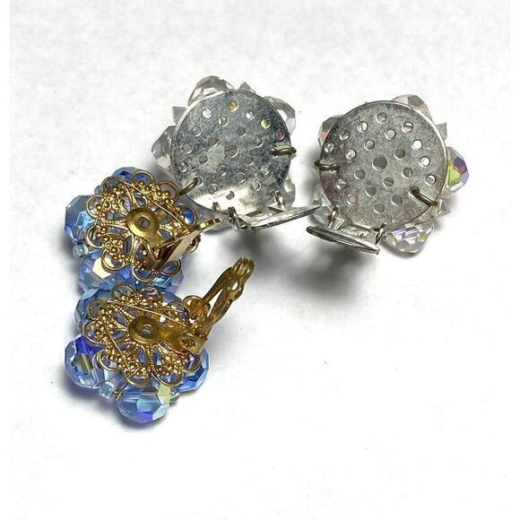 Vintage Clip Ons Clips Earrings Beaded Two Pairs Lot AB Crystals - Picture 15 of 16